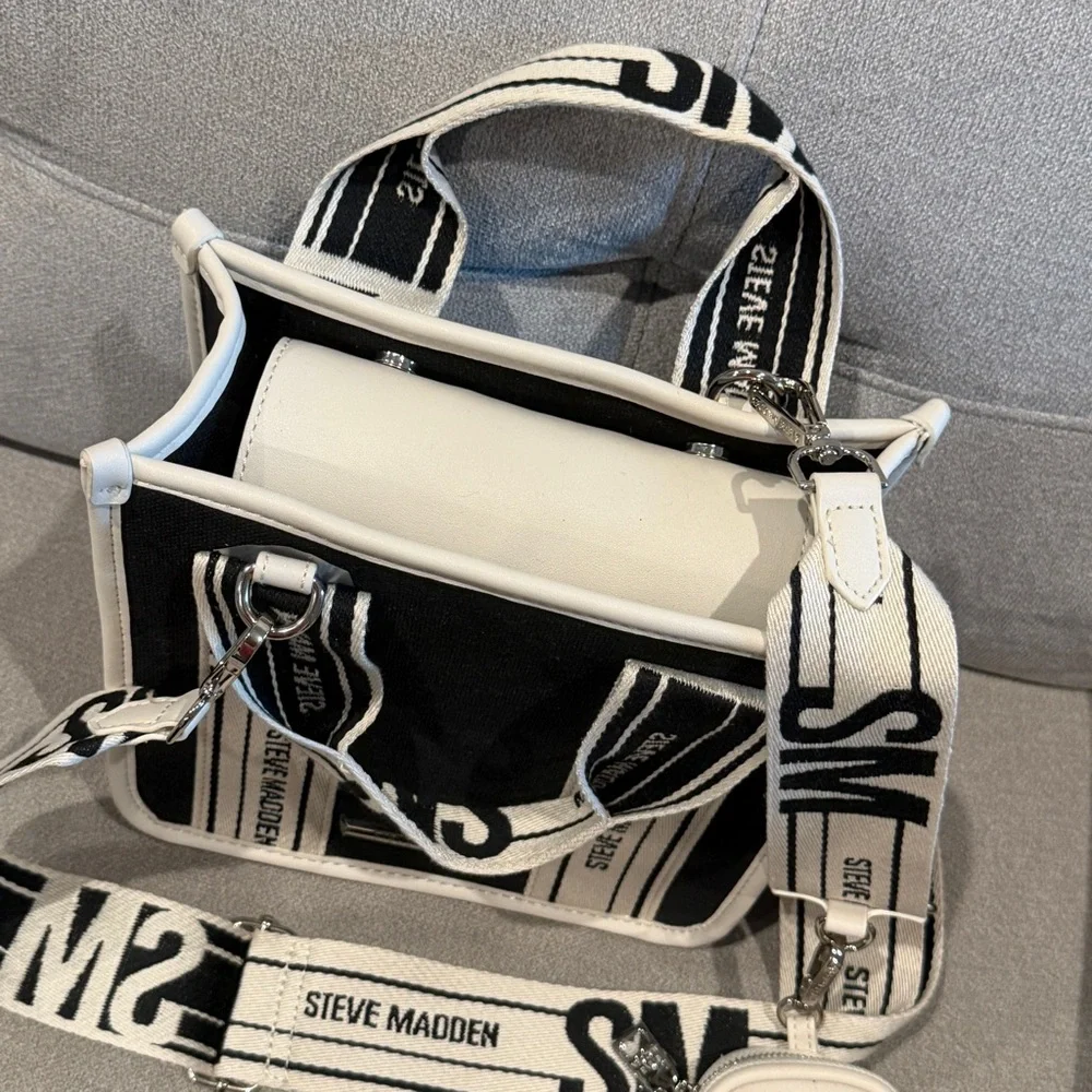 Steve Madden BWEBBER Canvas Tote/Crossbody - Black/White - Picture 3 of 11